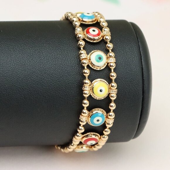 "Colorful Evil Eye Beaded Rose Gold Bracelet, XPBL0762 - Picture 1 of 12